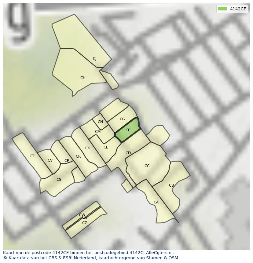 Afbeelding van het postcodegebied 4142 CE op de kaart.