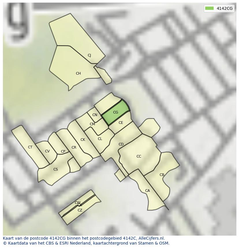 Afbeelding van het postcodegebied 4142 CG op de kaart.