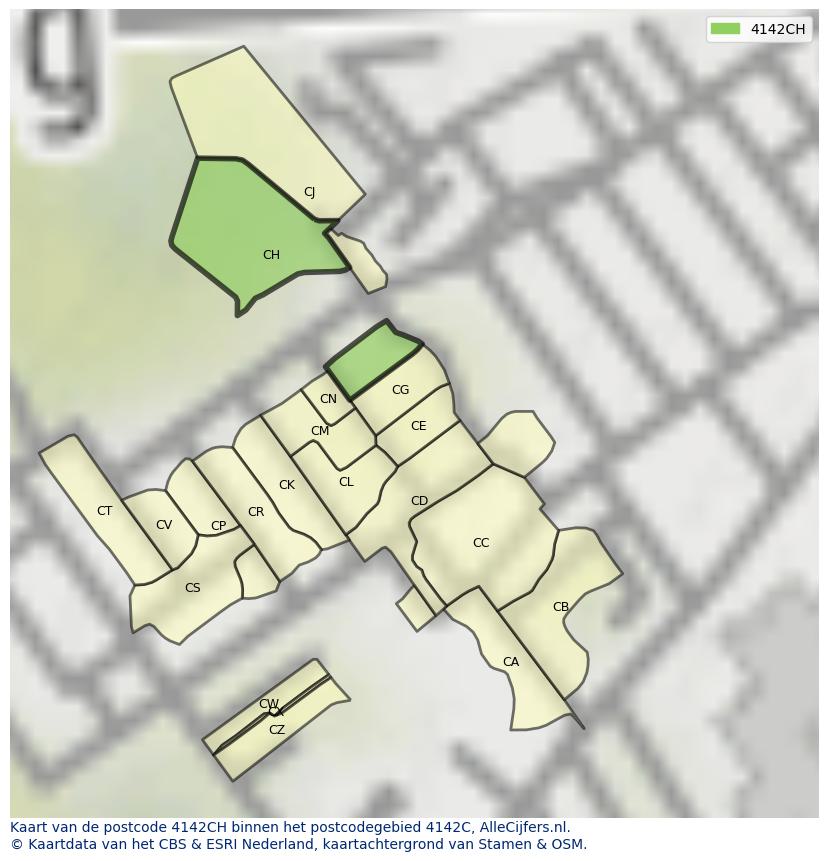 Afbeelding van het postcodegebied 4142 CH op de kaart.