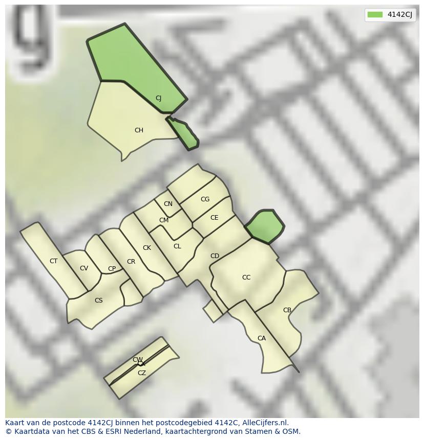 Afbeelding van het postcodegebied 4142 CJ op de kaart.