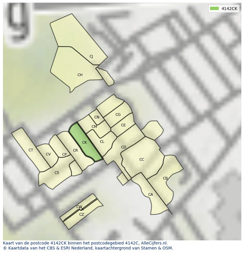 Afbeelding van het postcodegebied 4142 CK op de kaart.