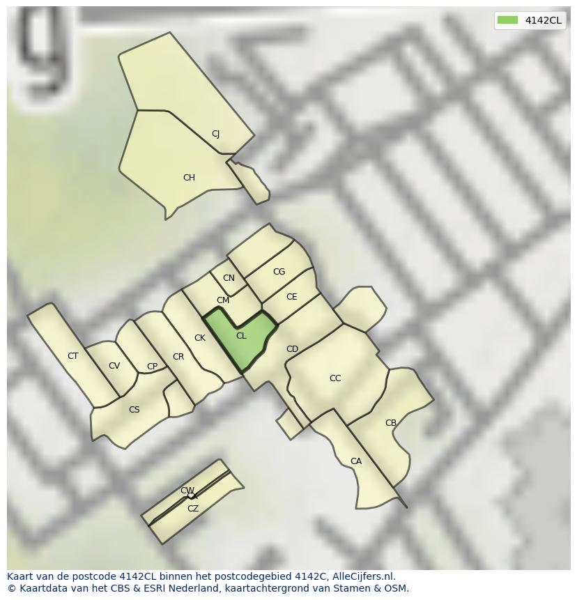 Afbeelding van het postcodegebied 4142 CL op de kaart.
