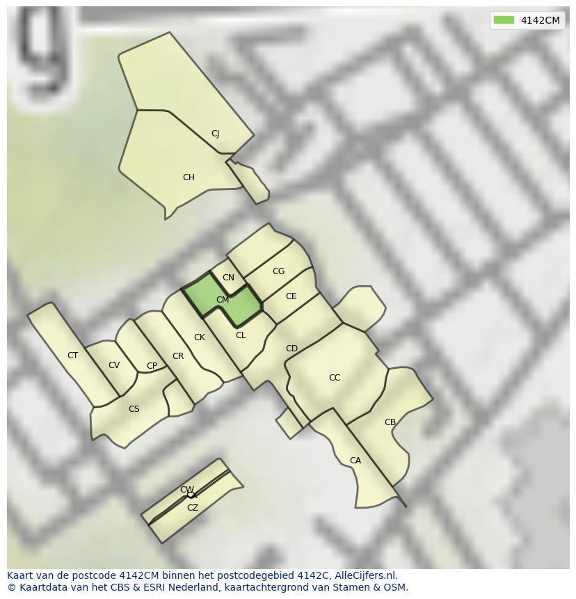 Afbeelding van het postcodegebied 4142 CM op de kaart.