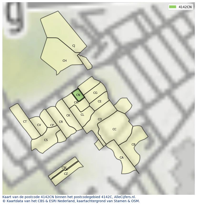 Afbeelding van het postcodegebied 4142 CN op de kaart.