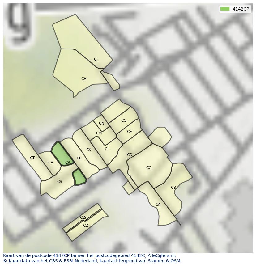 Afbeelding van het postcodegebied 4142 CP op de kaart.
