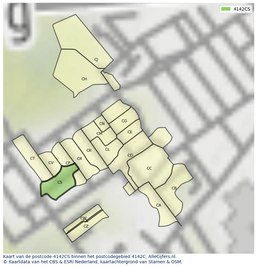 Afbeelding van het postcodegebied 4142 CS op de kaart.