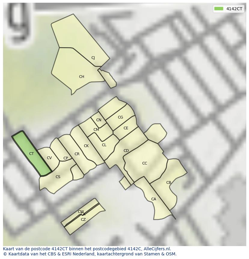 Afbeelding van het postcodegebied 4142 CT op de kaart.