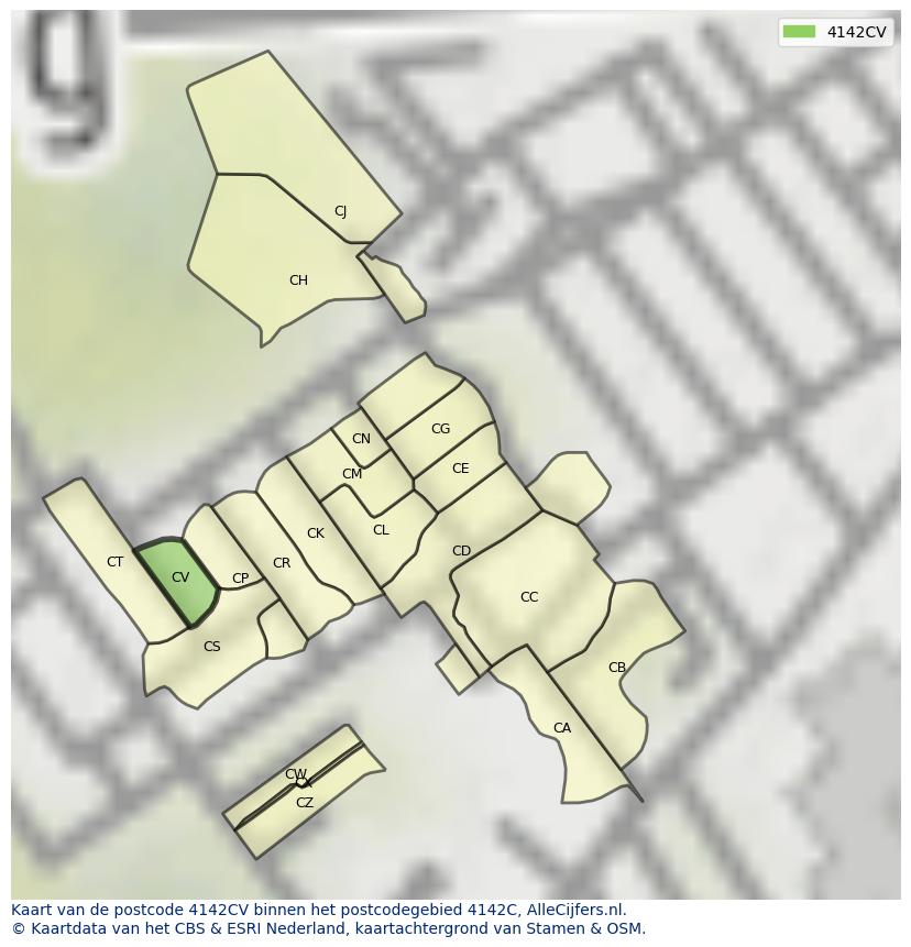 Afbeelding van het postcodegebied 4142 CV op de kaart.