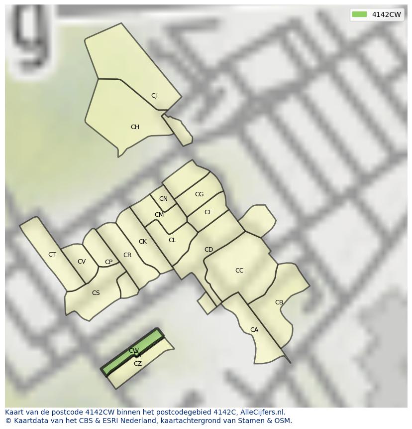 Afbeelding van het postcodegebied 4142 CW op de kaart.