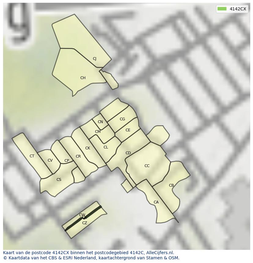Afbeelding van het postcodegebied 4142 CX op de kaart.