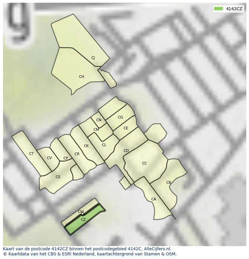 Afbeelding van het postcodegebied 4142 CZ op de kaart.