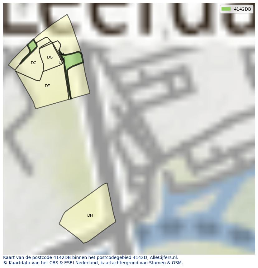 Afbeelding van het postcodegebied 4142 DB op de kaart.