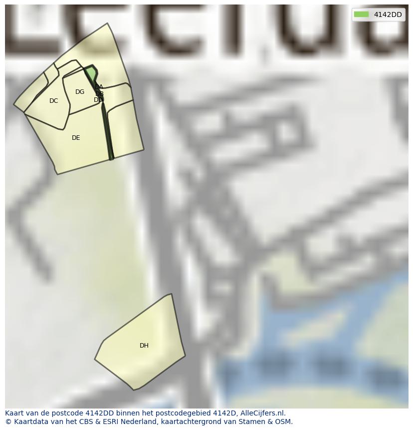 Afbeelding van het postcodegebied 4142 DD op de kaart.