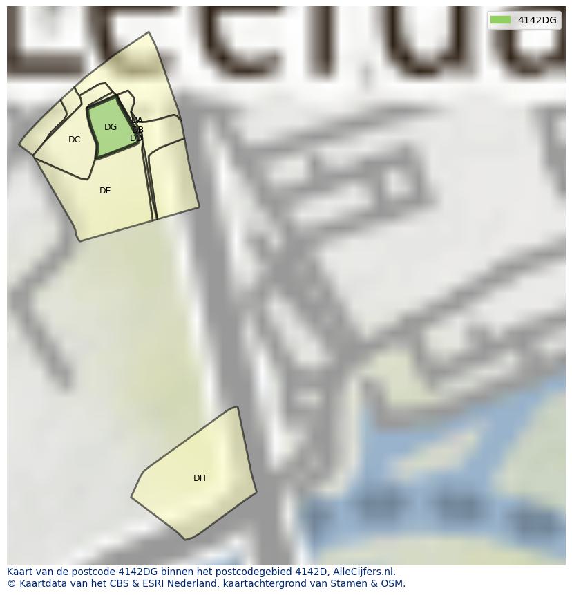 Afbeelding van het postcodegebied 4142 DG op de kaart.