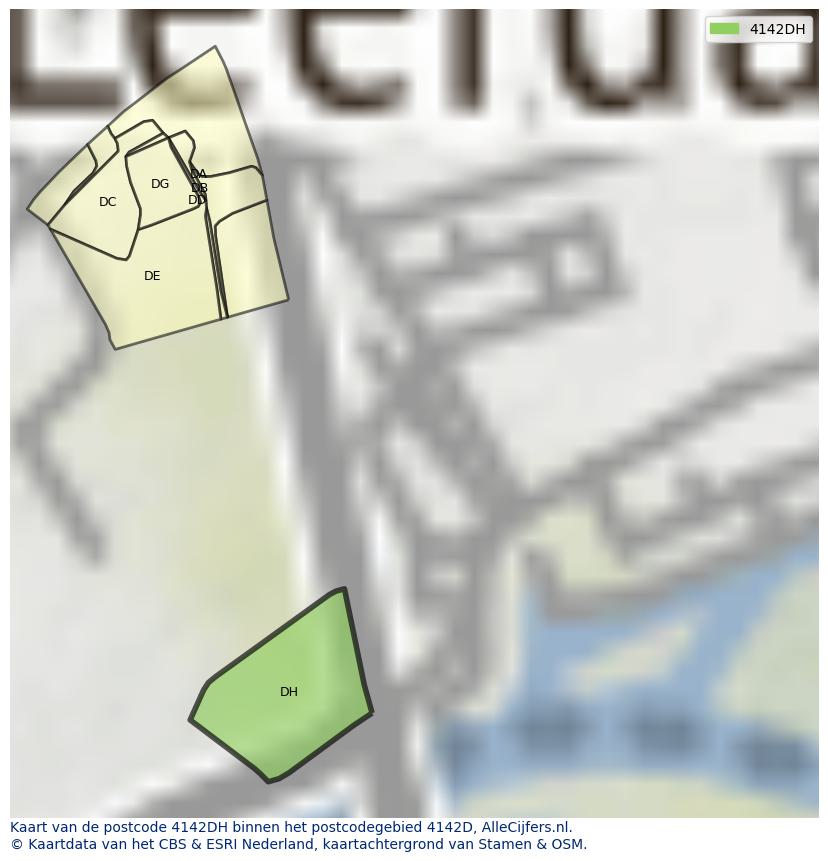 Afbeelding van het postcodegebied 4142 DH op de kaart.