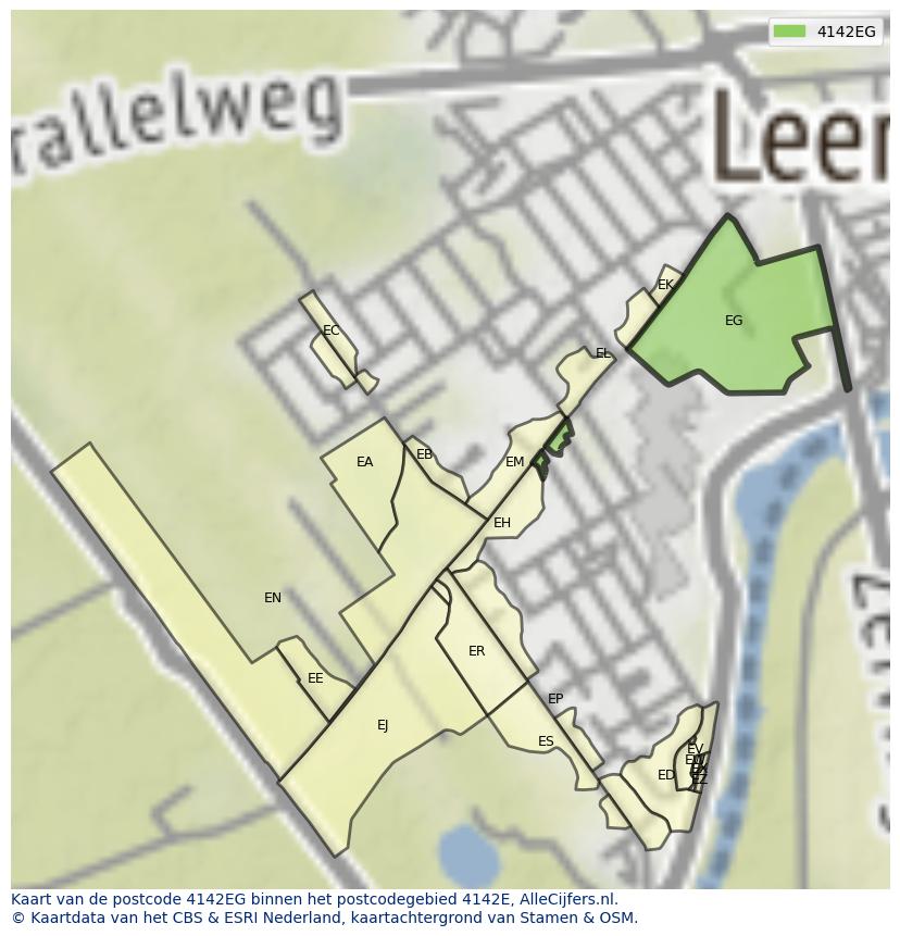 Afbeelding van het postcodegebied 4142 EG op de kaart.