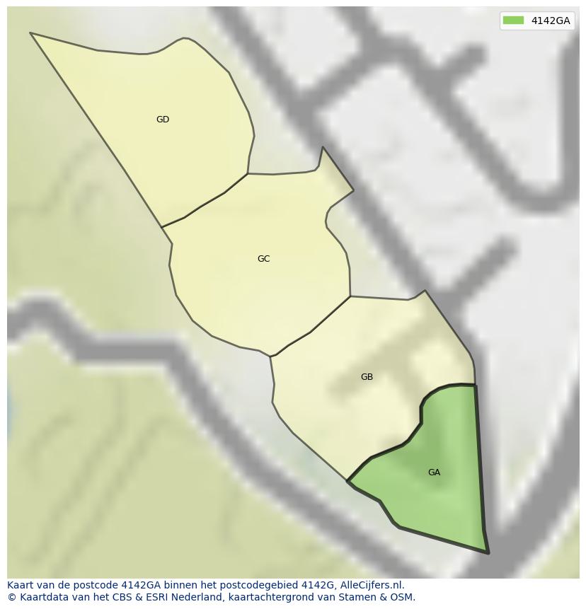 Afbeelding van het postcodegebied 4142 GA op de kaart.