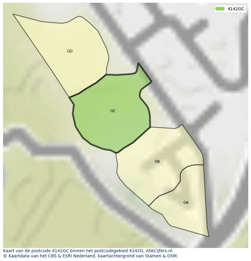Afbeelding van het postcodegebied 4142 GC op de kaart.