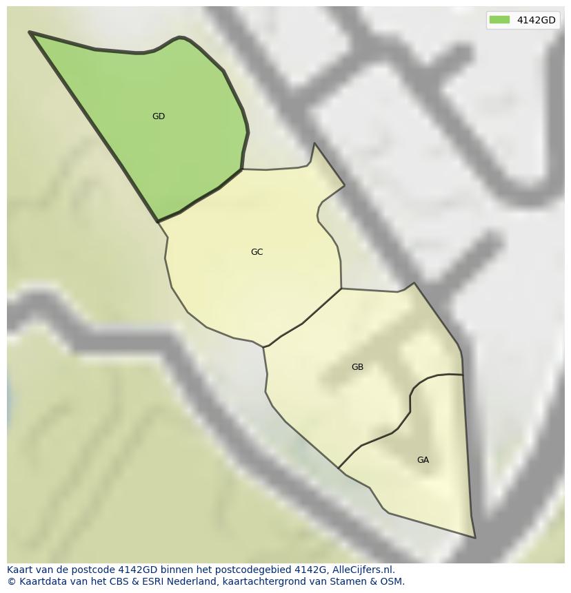 Afbeelding van het postcodegebied 4142 GD op de kaart.