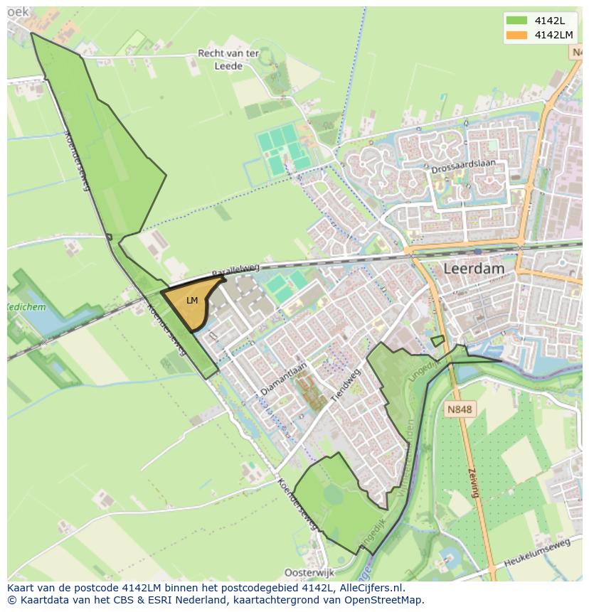 Afbeelding van het postcodegebied 4142 LM op de kaart.