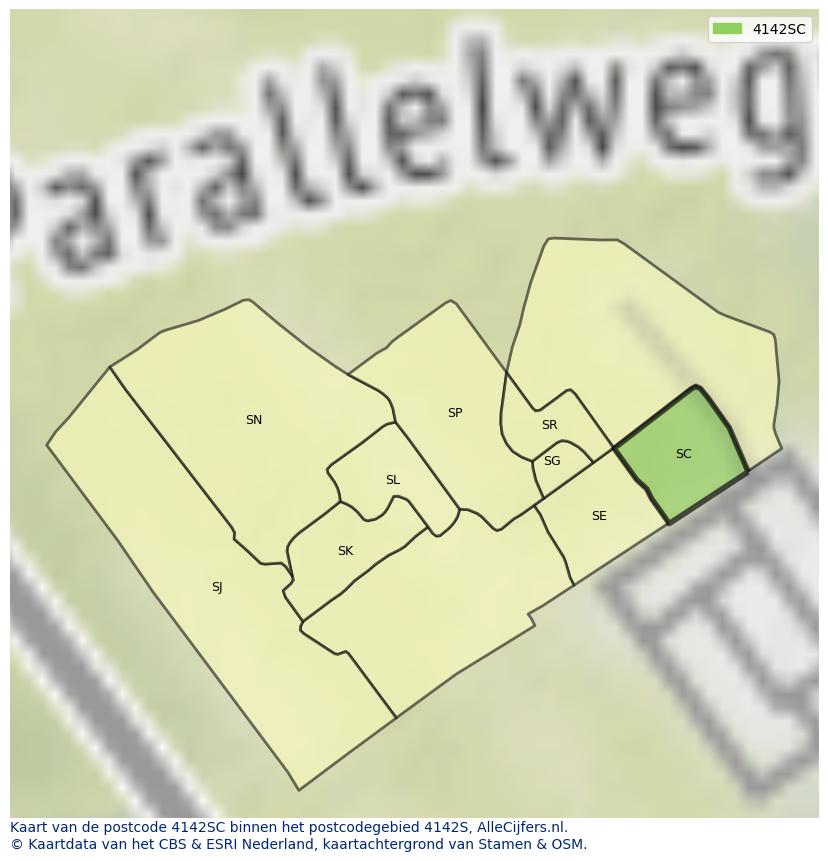 Afbeelding van het postcodegebied 4142 SC op de kaart.