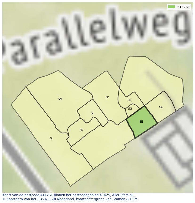 Afbeelding van het postcodegebied 4142 SE op de kaart.
