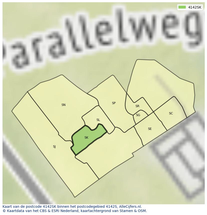 Afbeelding van het postcodegebied 4142 SK op de kaart.