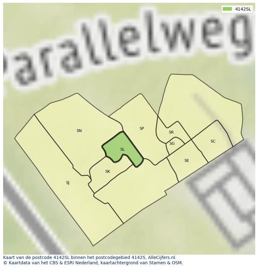 Afbeelding van het postcodegebied 4142 SL op de kaart.