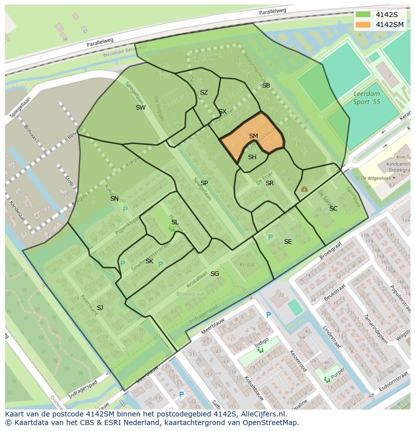 Afbeelding van het postcodegebied 4142 SM op de kaart.