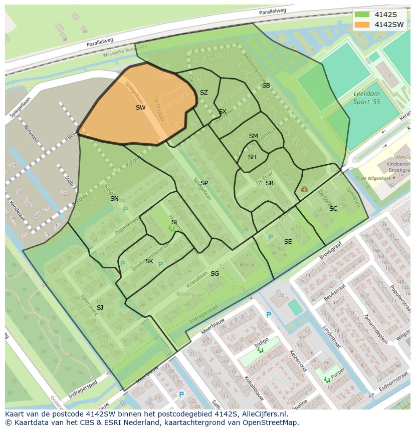 Afbeelding van het postcodegebied 4142 SW op de kaart.