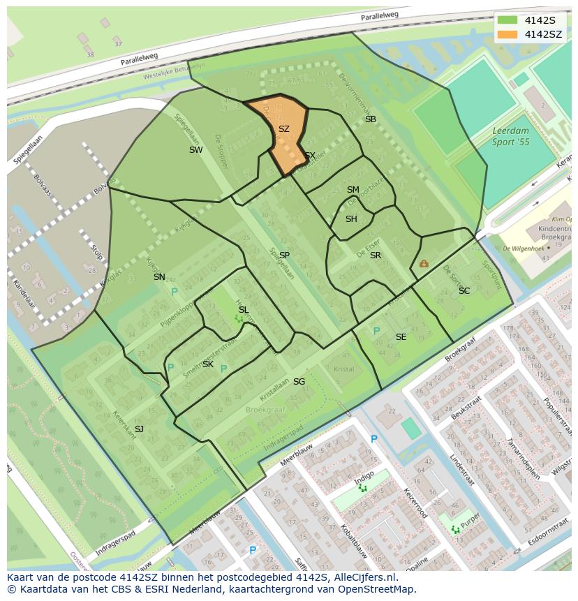 Afbeelding van het postcodegebied 4142 SZ op de kaart.