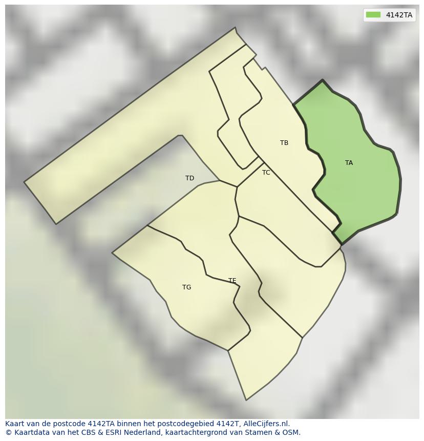 Afbeelding van het postcodegebied 4142 TA op de kaart.