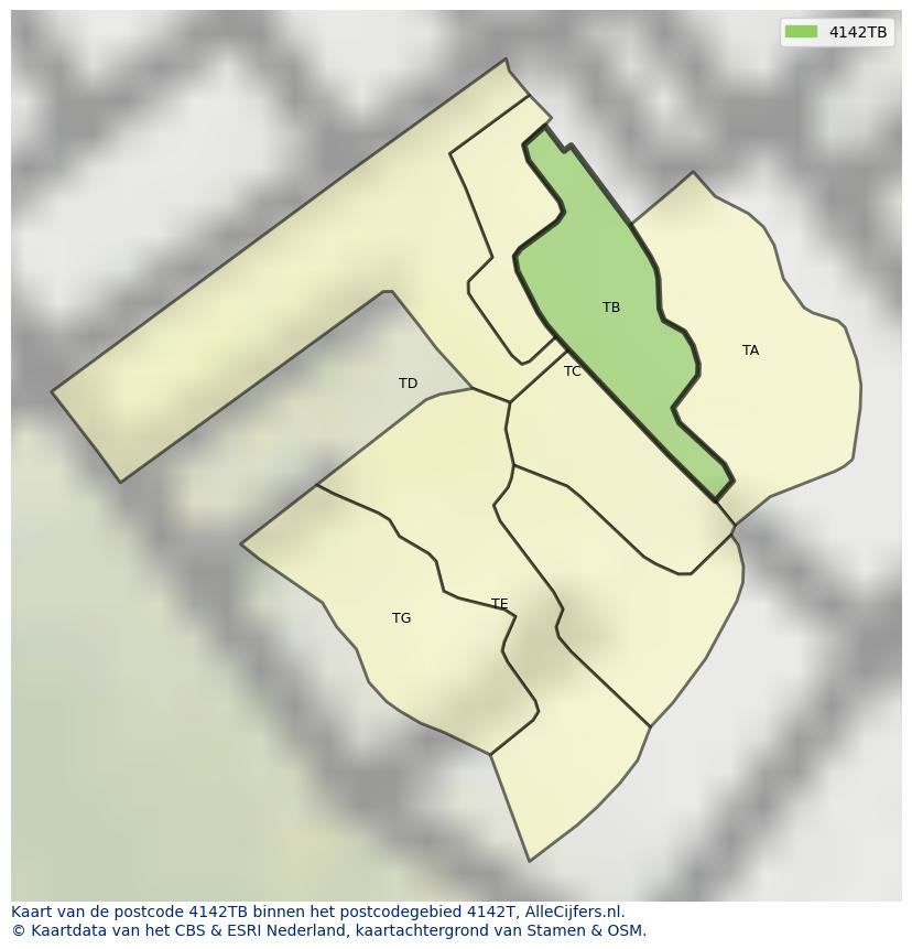 Afbeelding van het postcodegebied 4142 TB op de kaart.