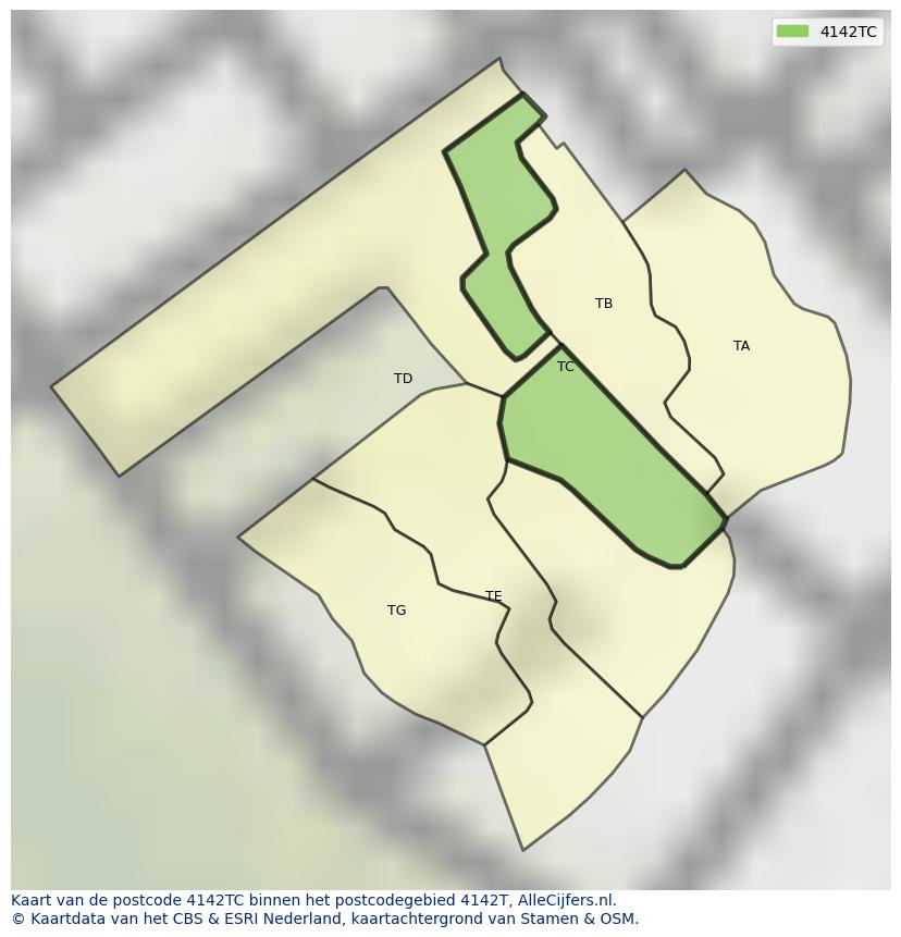 Afbeelding van het postcodegebied 4142 TC op de kaart.