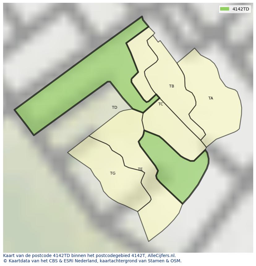Afbeelding van het postcodegebied 4142 TD op de kaart.