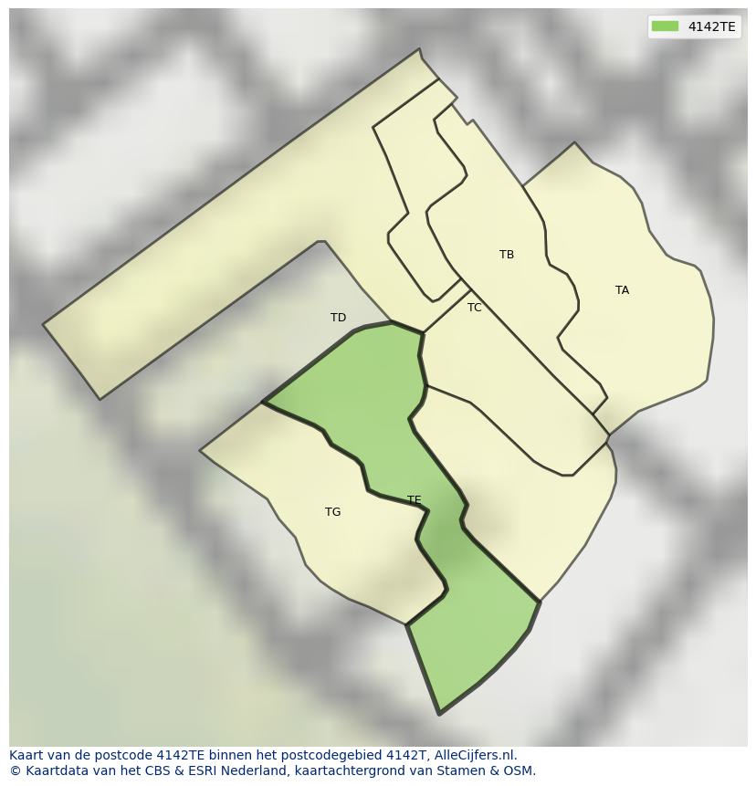Afbeelding van het postcodegebied 4142 TE op de kaart.