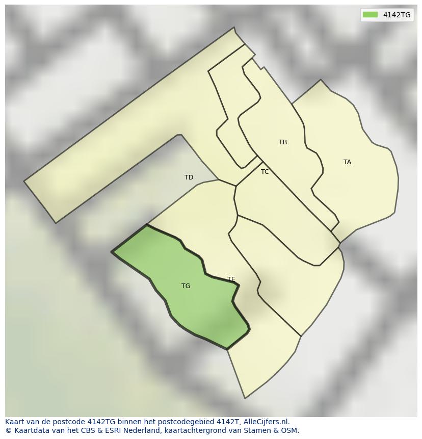 Afbeelding van het postcodegebied 4142 TG op de kaart.