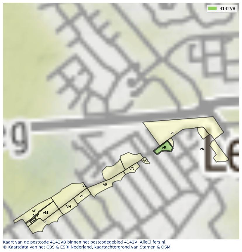 Afbeelding van het postcodegebied 4142 VB op de kaart.
