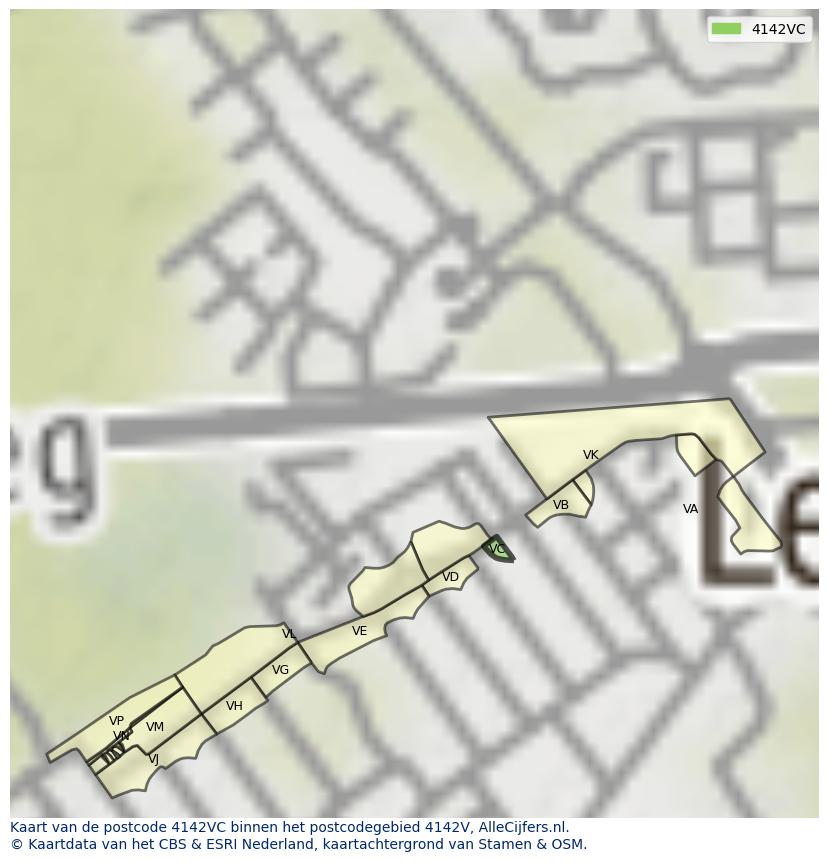 Afbeelding van het postcodegebied 4142 VC op de kaart.