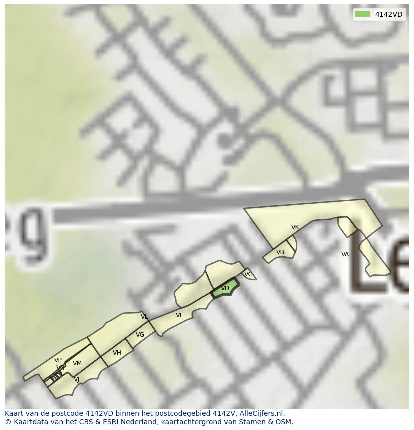 Afbeelding van het postcodegebied 4142 VD op de kaart.