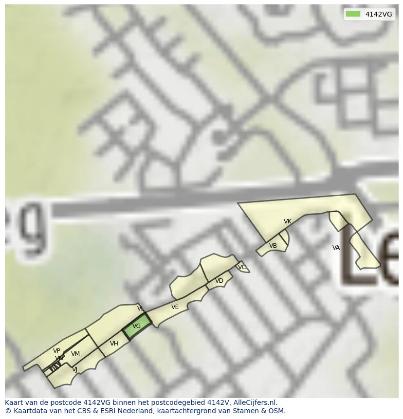Afbeelding van het postcodegebied 4142 VG op de kaart.