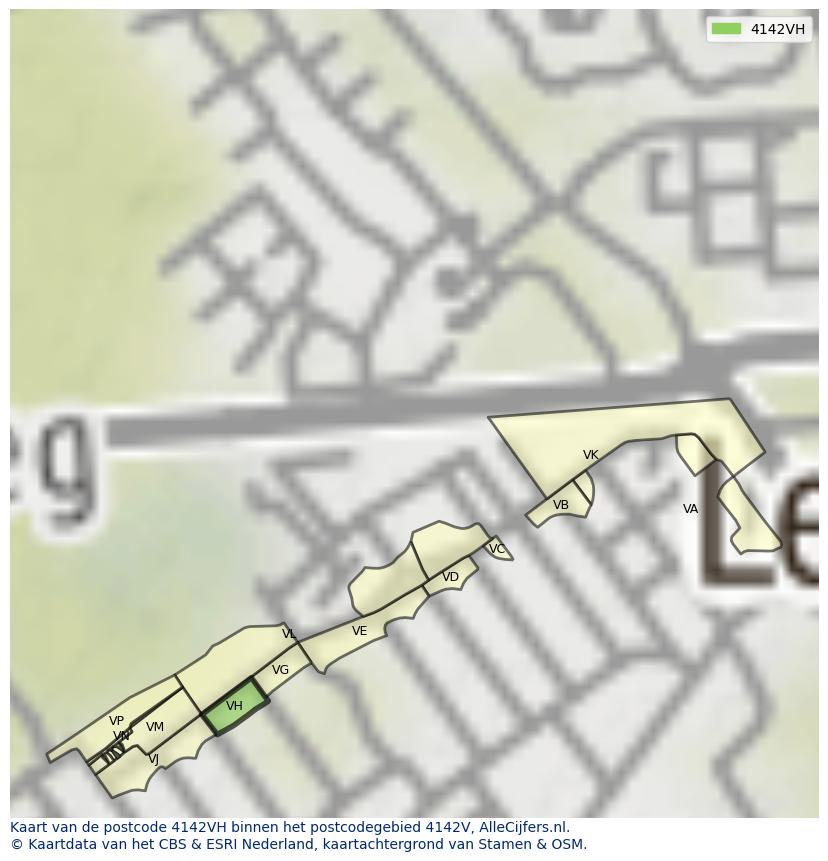 Afbeelding van het postcodegebied 4142 VH op de kaart.