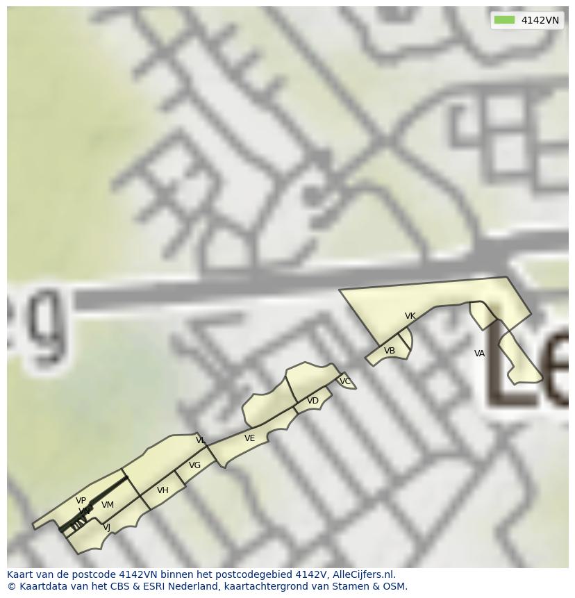 Afbeelding van het postcodegebied 4142 VN op de kaart.