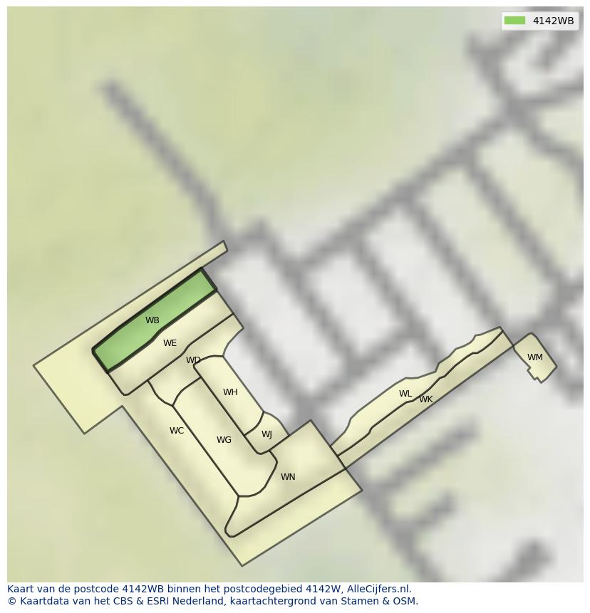 Afbeelding van het postcodegebied 4142 WB op de kaart.