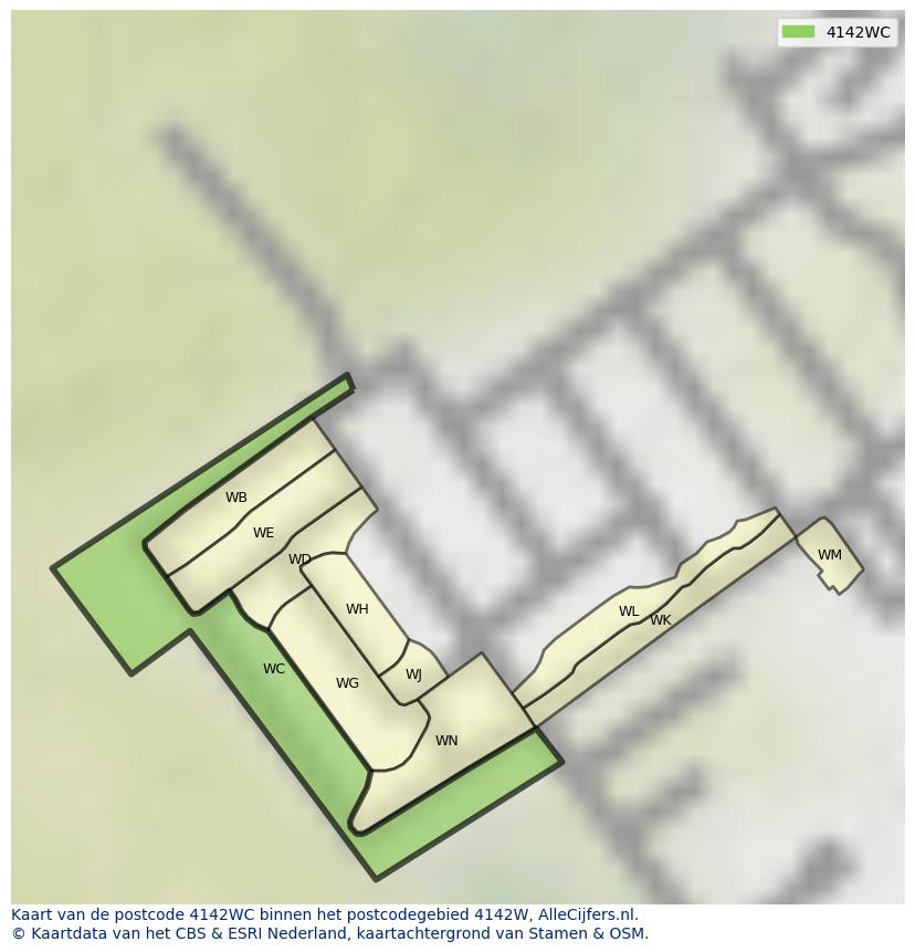 Afbeelding van het postcodegebied 4142 WC op de kaart.