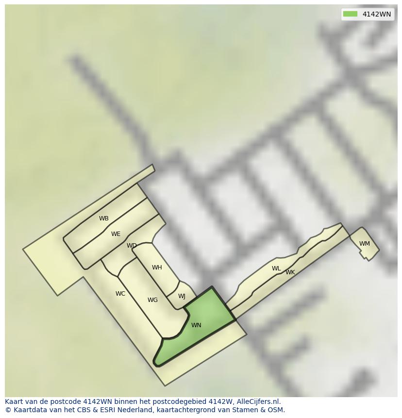 Afbeelding van het postcodegebied 4142 WN op de kaart.