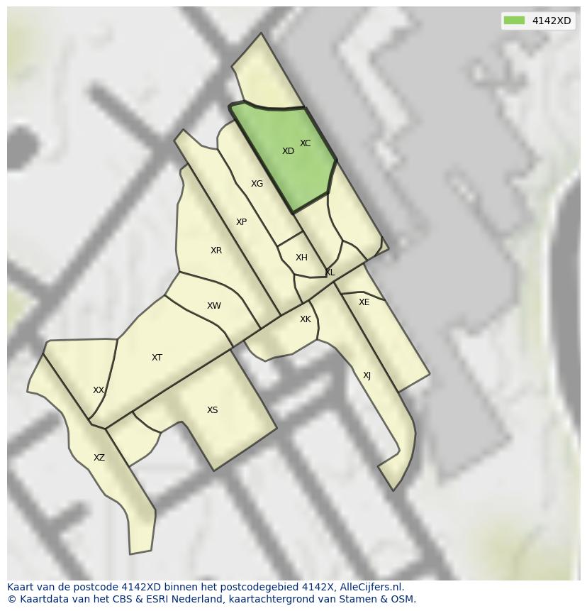 Afbeelding van het postcodegebied 4142 XD op de kaart.