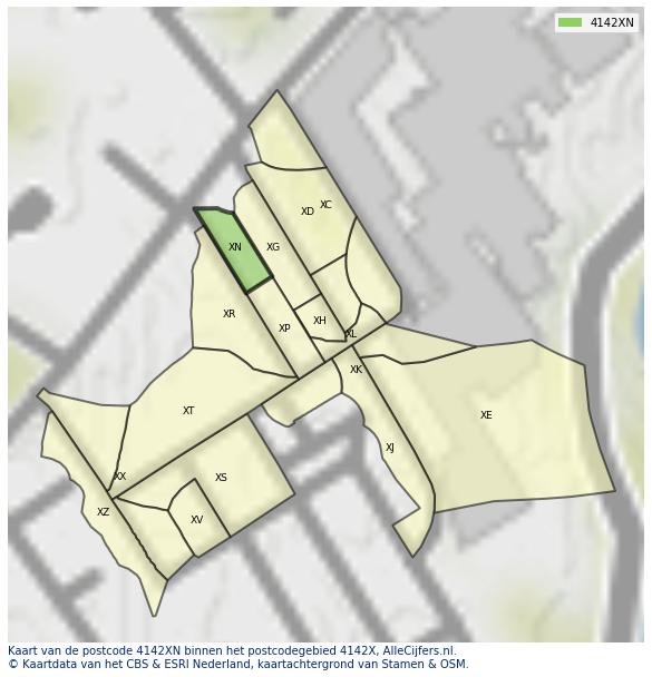 Afbeelding van het postcodegebied 4142 XN op de kaart.