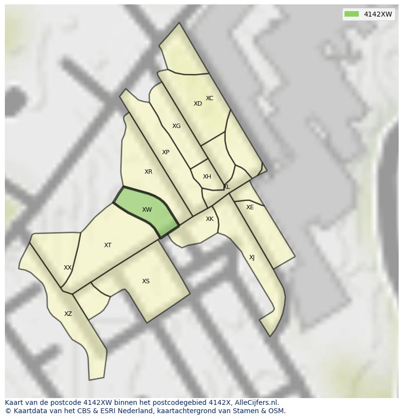 Afbeelding van het postcodegebied 4142 XW op de kaart.
