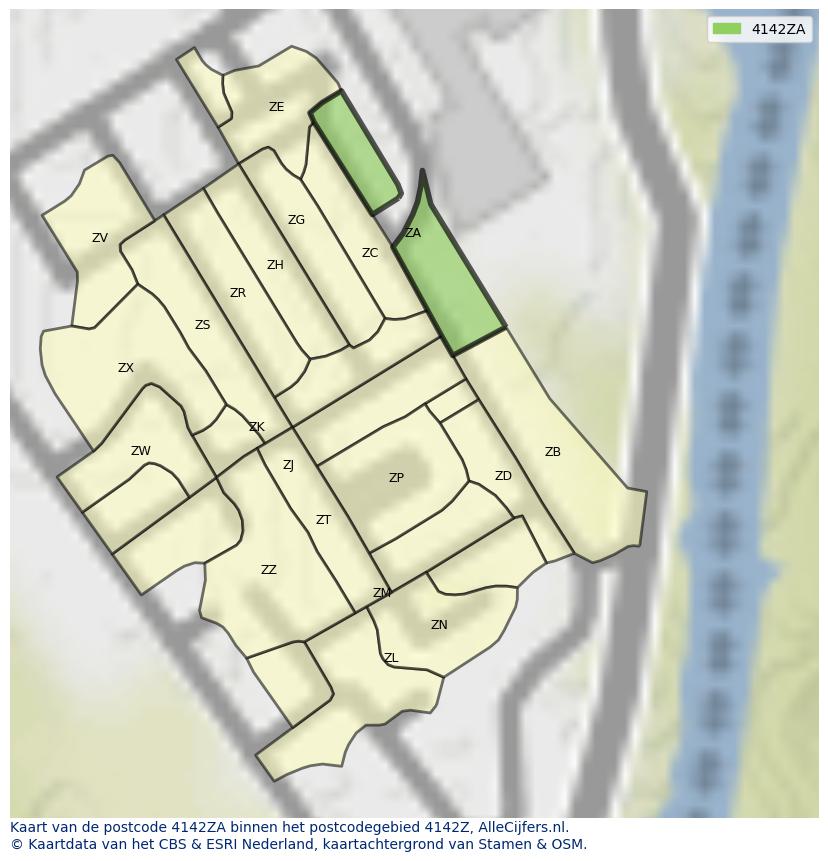 Afbeelding van het postcodegebied 4142 ZA op de kaart.